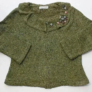 Vintage Ball of Cotton Small Marled Yarn Boho Hippie Beaded Cowl Neck Zip Jacket